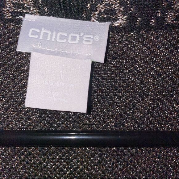 Chico's Cardigan M Open Front Longline Metallic Boho - Picture 5 of 9